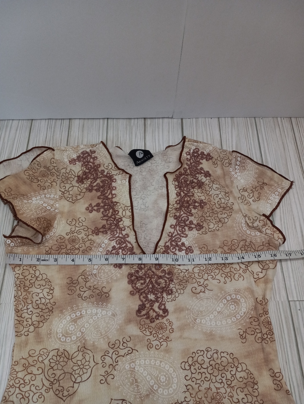 Vintage Y2K Boho Fairycore Split Sleeve Vneck Paisley Print Babydoll Top - Picture 7 of 7